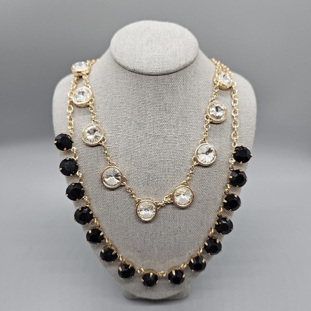 Nordstrom Rack Gold Multi Wear Black And Clear Crystal Necklace